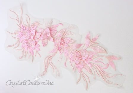 Lt Pink Floral/Vine 3D Embroidered Applique