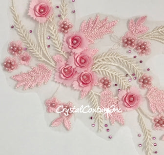 Lt Pink/Ivory 3D Floral Embroidered/Pearl Applique