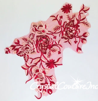 Burgundy/Lt Pink 3D Floral Embroidered Applique