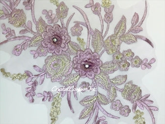 Purple/Silver Metallic 3D Floral Embroidered Applique