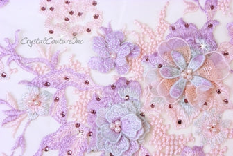 Lt Purple/Lt Pink/Lt Blue Floral Embroidered Applique