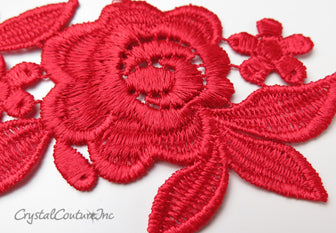 Red Floral Lace Embroidered Applique