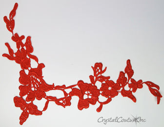 Red Floral Lace Embroidered Applique