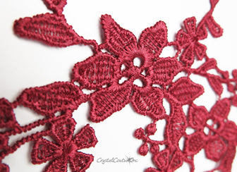 Wine Floral Lace Embroidered Applique