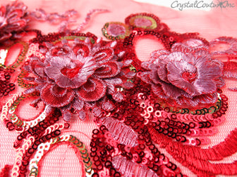 3D Red/Light Pink Embroidered Applique