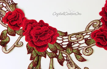 Red/Burgundy/Green Floral Embroidered Applique