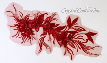 Burgundy Floral/Vine 3D Embroidered Applique