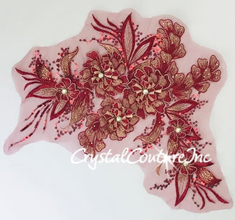 3D Wine with Metallic Lt Gold Floral Embroidered Applique with Wine Sequins