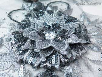 3D Silver/Graphite Embroidered Applique