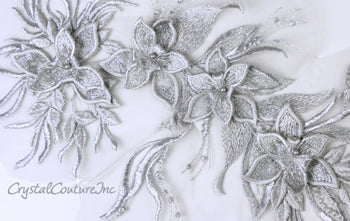 Lt Gray/Silver Floral/Vine 3D Embroidered Applique