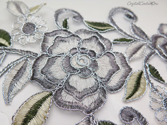 Silver/Gray Floral Lace Embroidered Applique