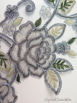Silver/Ivory Floral Lace Embroidered Applique