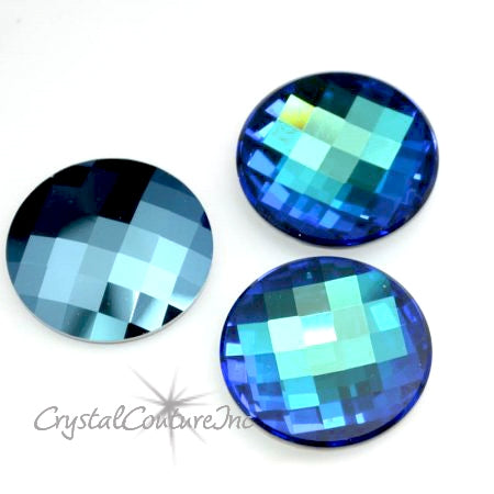 Swarovski Circle Chessboard Flatback #2035 - Bermuda Blue 20mm (3 pieces)