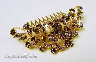 Lt Amethyst Rhinestone 3.5 inch Gold Comb