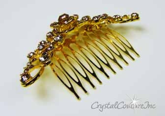 Lt Amethyst Rhinestone 3.5 inch Gold Comb