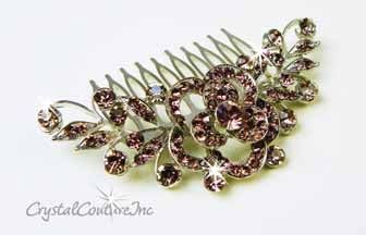 Lt Amethyst Rhinestone 3.5 inch Silver Comb