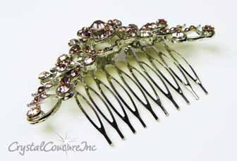 Lt Amethyst Rhinestone 3.5 inch Silver Comb