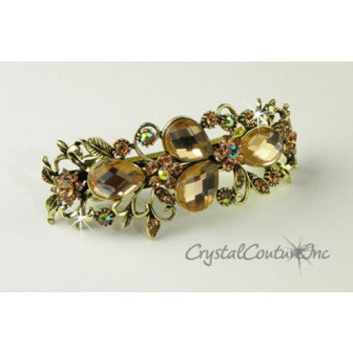 Pear Rhinestone with Gold 3.5" Barrette