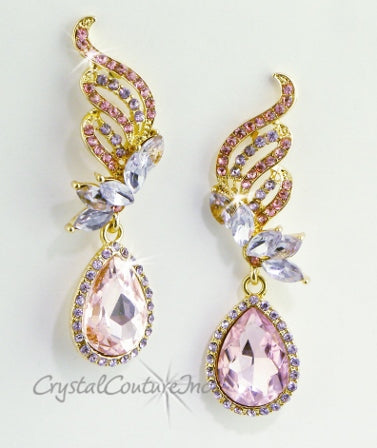 Lt Rose/Provence Lavender Pear Rhinestone Earring