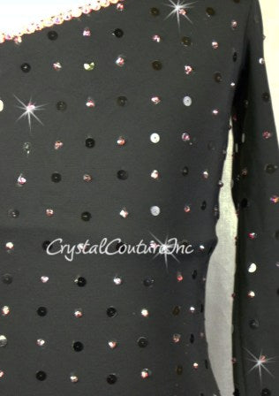 Black Lycra Leotard - Swarovski Lt Siam AB Rhinestones