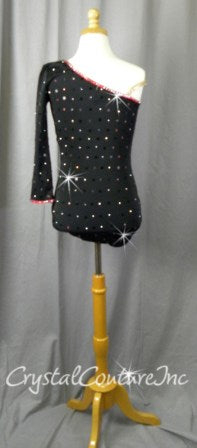 Black Lycra Leotard - Swarovski Lt Siam AB Rhinestones