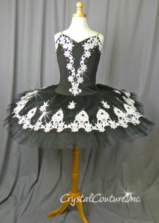Black Platter Tutu with White Lace & Silver Sequins