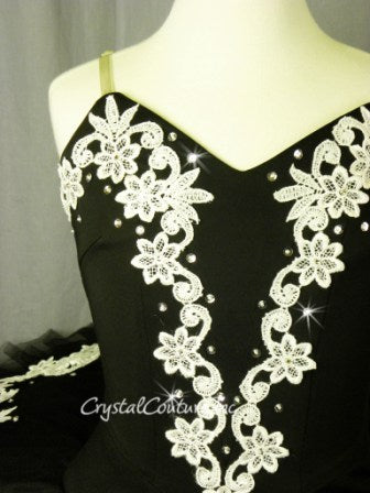 Black Platter Tutu with White Lace & Silver Sequins
