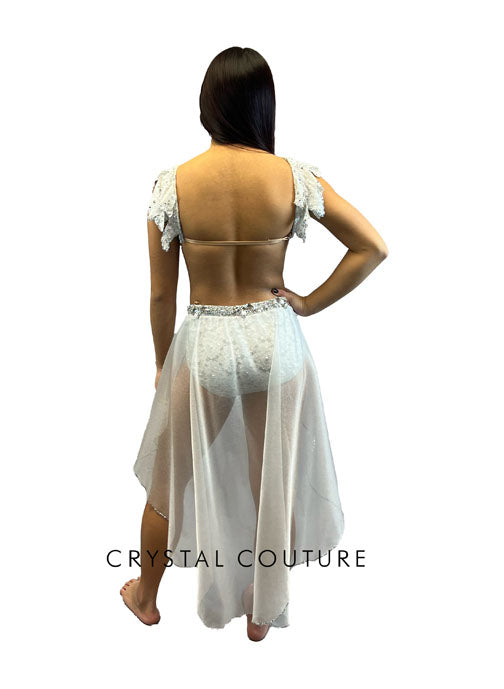 White Floral Lace Top and Trunks/Half Skirt - Swarovski Rhinestones