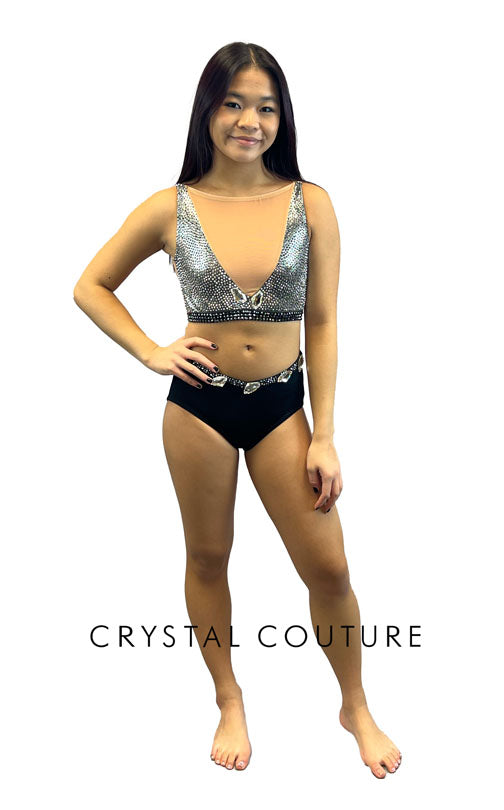 Custom Graphite Metallic Top with Black Trunks - Swarovski Rhinestones