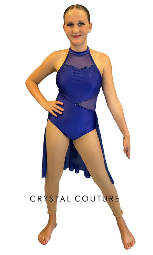 Royal Blue Halter Leotard with Back Mesh Skirt
