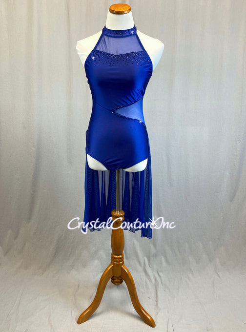 Royal Blue Halter Leotard with Back Mesh Skirt