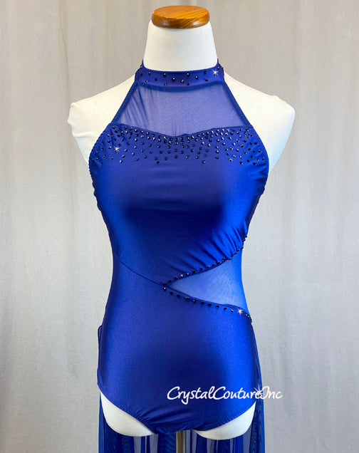 Royal Blue Halter Leotard with Back Mesh Skirt