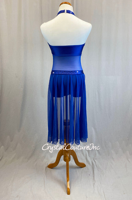 Royal Blue Halter Leotard with Back Mesh Skirt