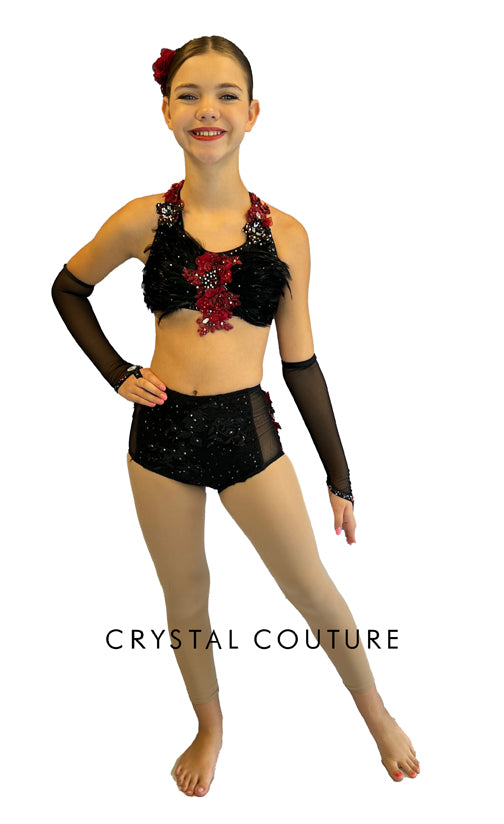Custom Black and Red Halter 2pc with High Waisted Briefs