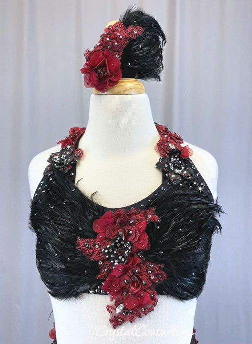 Custom Black and Red Halter 2pc with High Waisted Briefs