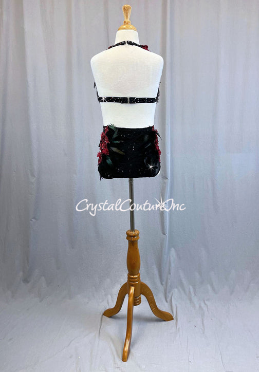 Custom Black and Red Halter 2pc with High Waisted Briefs