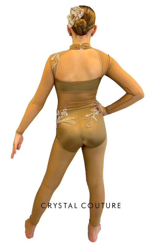 Bronze Long Sleeve Unitard - Appliques & Rhinestones