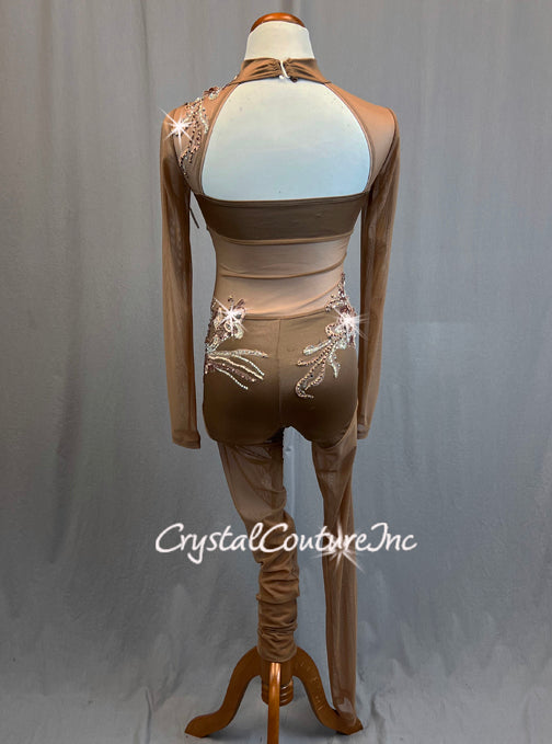 Bronze Long Sleeve Unitard - Appliques & Rhinestones