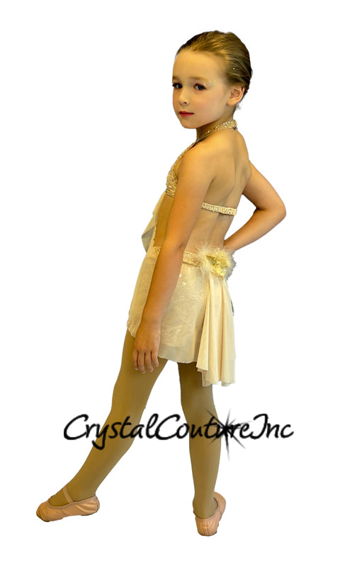 Nude Two Piece Connected Top and Short with Cross and Rhinestones