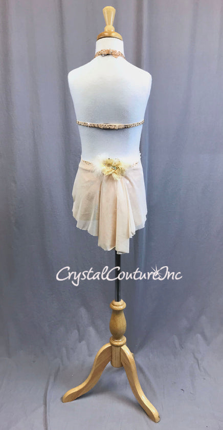 Nude Two Piece Connected Top and Short with Cross and Rhinestones