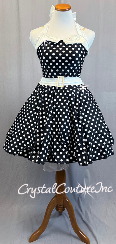 Black and White Polka Dot 50s Style Dress with Halter and Crinoline - Crystal Couture Black and White Polka Dot 50s Style Dress with Halter and Crinoline - Crystal Couture