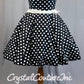 Black and White Polka Dot 50s Style Dress with Halter and Crinoline - Rhinestones