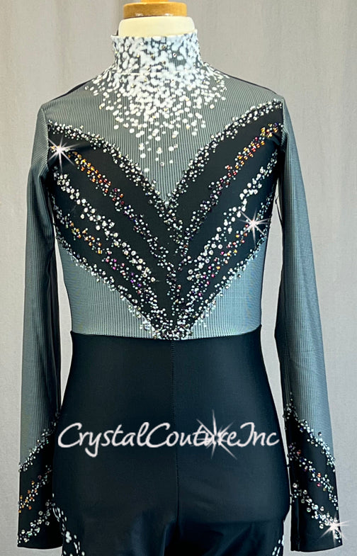 Grayscale Dotted Biketard with Long Sleeves and Mock Neck