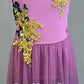 Pink Mock Neck Leotard with Attached Long Ombre Skirt and Appliques