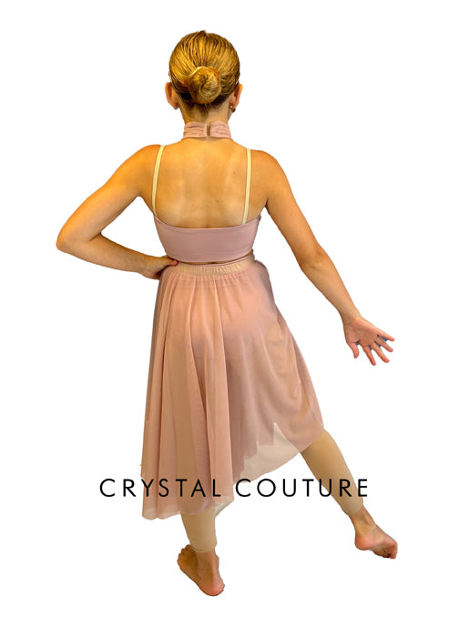 Dusty Rose Two Piece Halter Top with Long Mesh Skirt