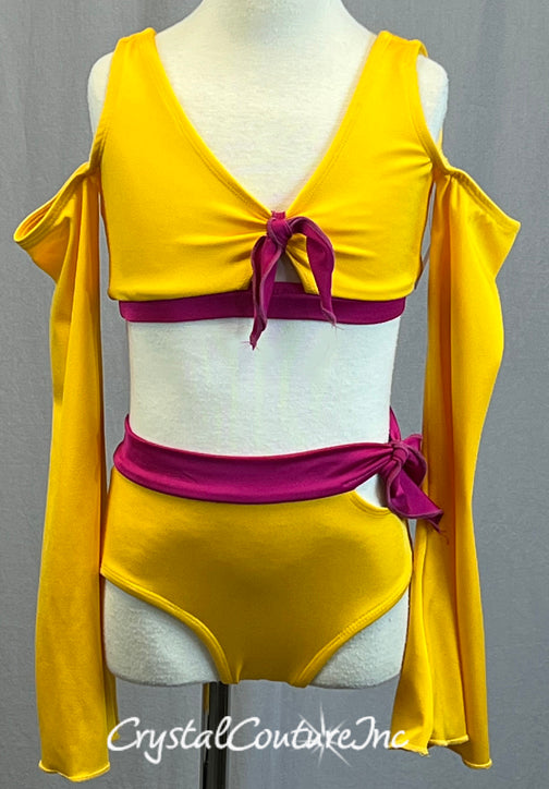 Yellow and Pink Cold Shoulder Top with Bell Sleeves and Trunks