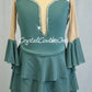Sage Green Leotard with Tiered Skirt and Flutter Sleeves - Rhinestones