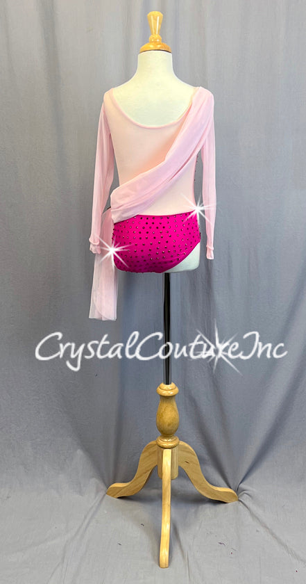 Shades of Pink Leotard with Rhinestones and 3D Floral Appliques