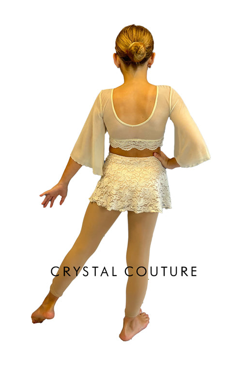 Ivory Lace Two Piece with Flutter Sleeves and Short Skirt