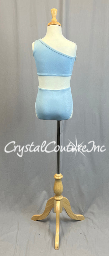 Custom Baby Blue Shimmer One-Shoulder Two Piece with Rhinestones and Beading